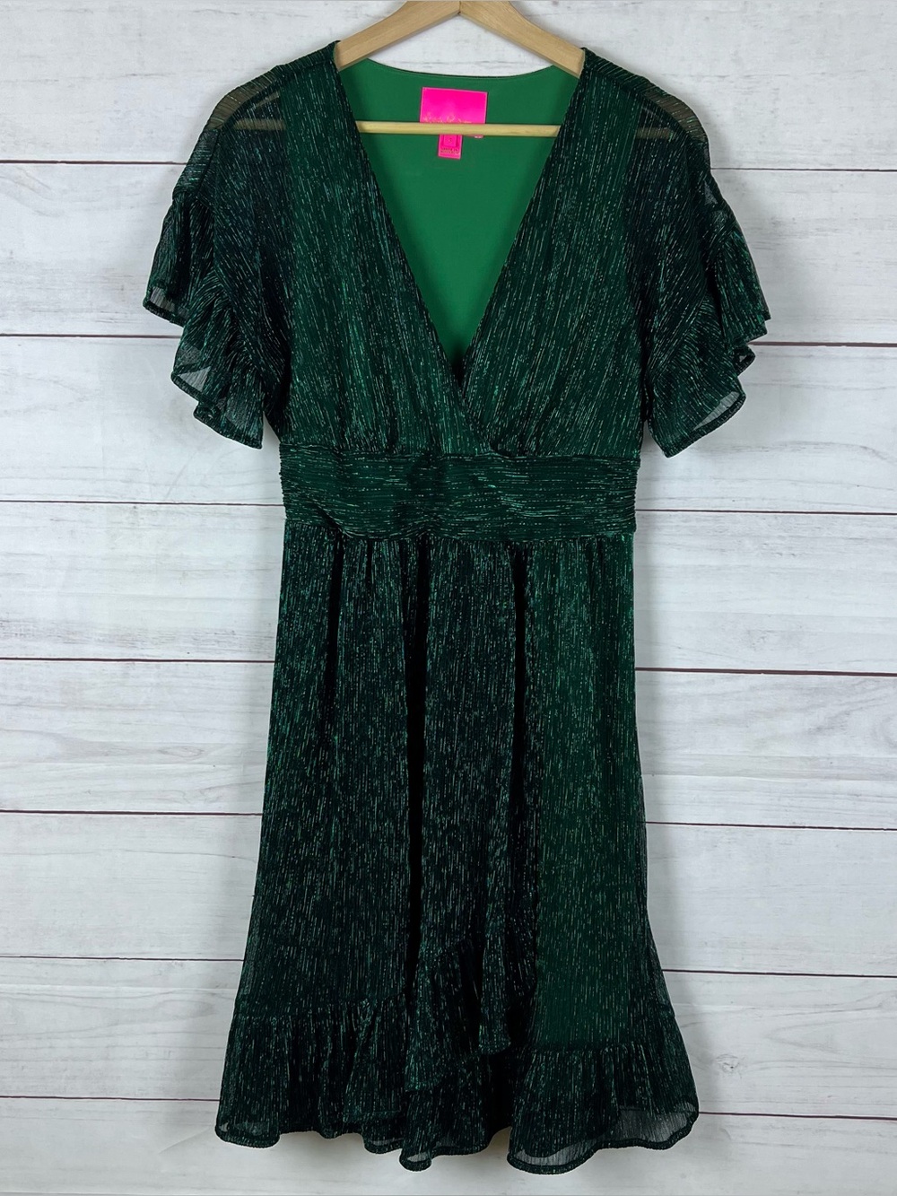 Lilly Pulitzer Sinclare Dress In Evergreen Metallic Knit Crinkle Size Small